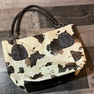 Cowprint handbag- Maurice’s brown, tan, white handbag